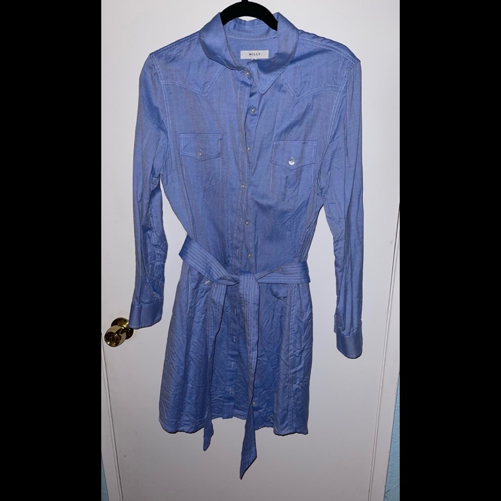Milly Denim Long Sleeve Dress With Removable Belt